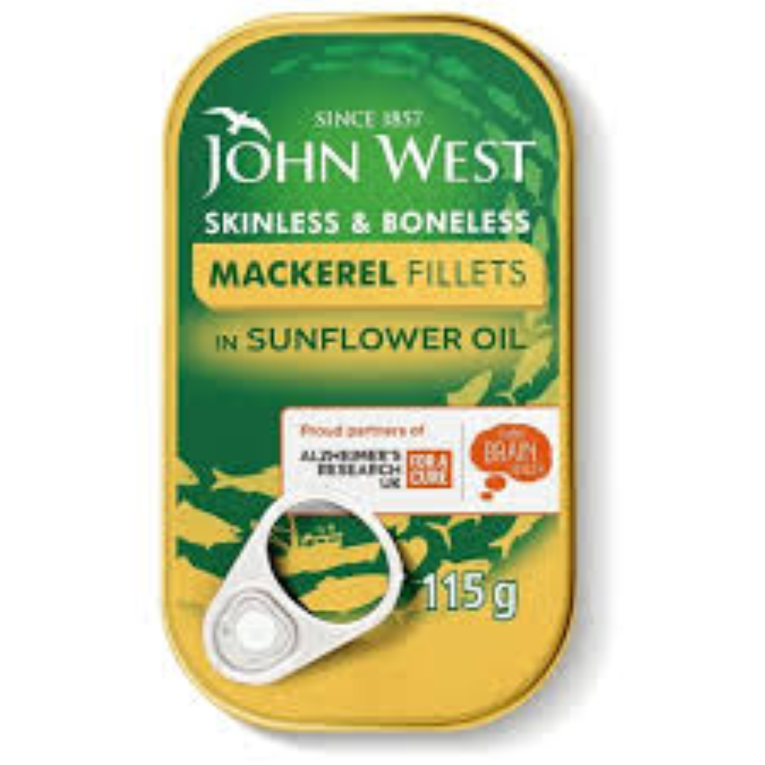 JOHN WEST MACKEREL FILLETS IN SUNFLOWER OIL 115
